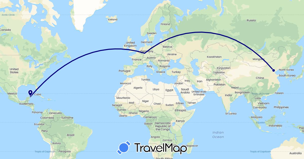 TravelMap itinerary: driving in China, Germany, Mexico (Asia, Europe, North America)